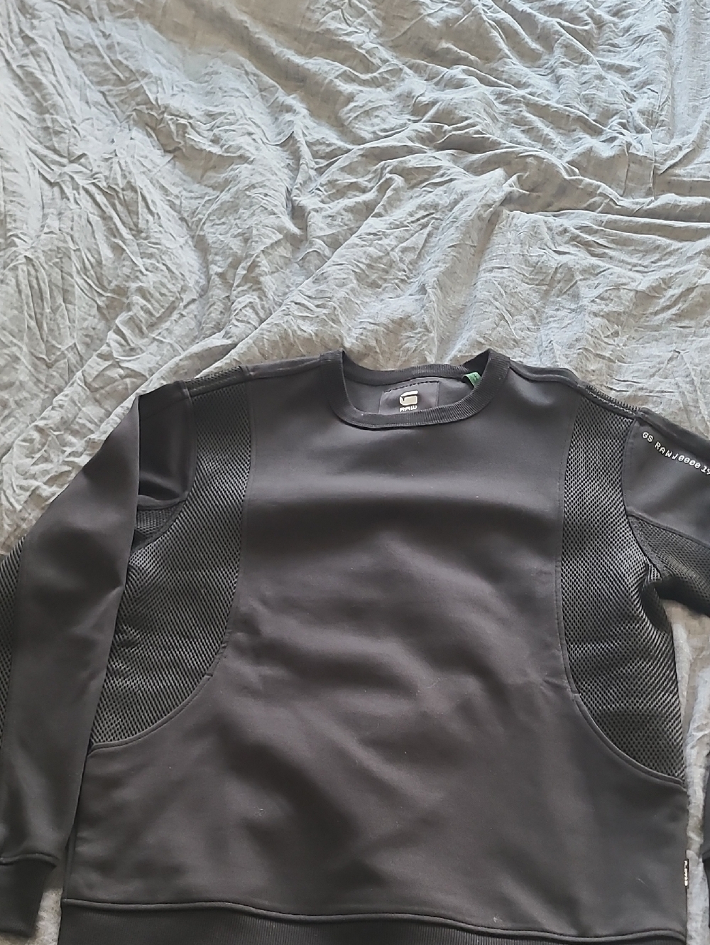 Black Crewneck Sweatshirt with Mesh Panels